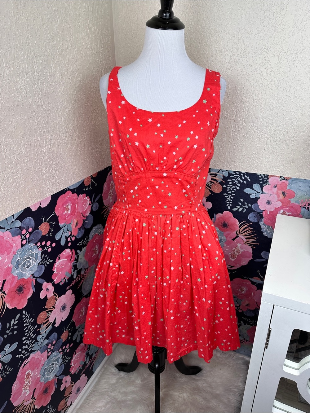 Flying Machine Persimmon Orange Star Print Pin Up Style Dress Size Small